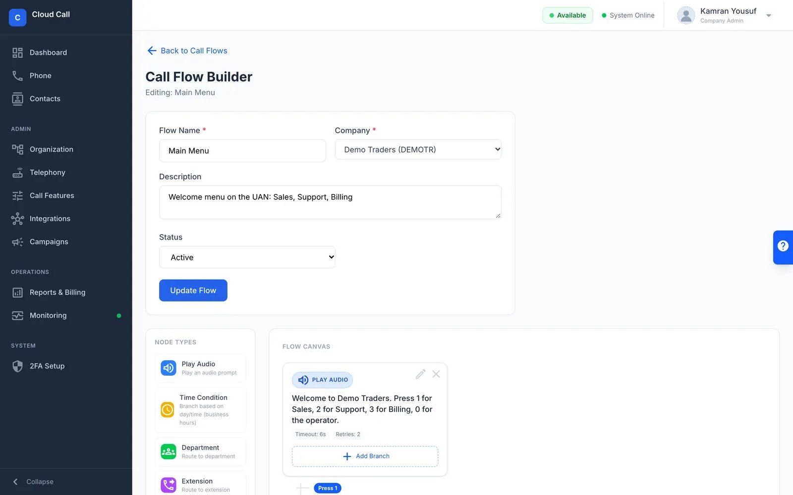 Cloud Call Call flow builder