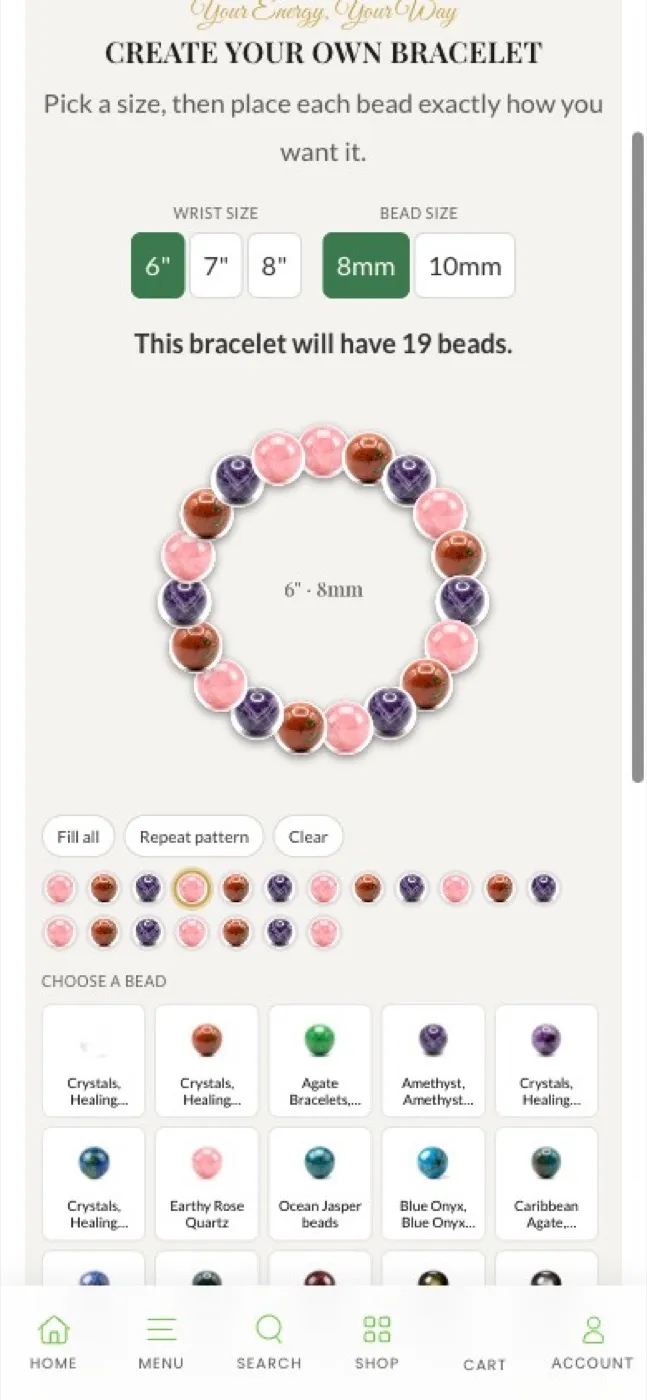 Bracelet builder on a phone with a finished bracelet preview